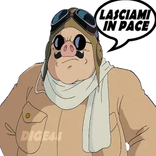 📵 fb188237 Porco Rosso LASCIAMI IN PACE 吉卜力工作室, 红猪, 动漫, 卡通, 猪, 飞行员 telegram sticker