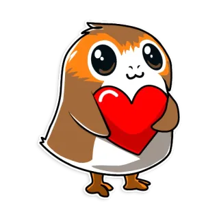 ❤️ 4c7f6dcc Porg Star Wars 포그, 스타워즈, 귀여운, 사랑, 하트, 새 telegram sticker