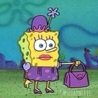 😐 624a3f61 Spongebob Squarepants spongebob, hoạt hình, quần vuông, màu tím, váy, túi xách whatsapp sticker