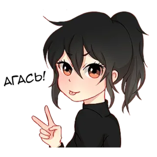 ✌️ ab2b8618 АГАСЬ! Anime-Mädchen, Friedenszeichen, Cartoon, Süß, Weiblich, Zunge raus, Haargummi telegram sticker