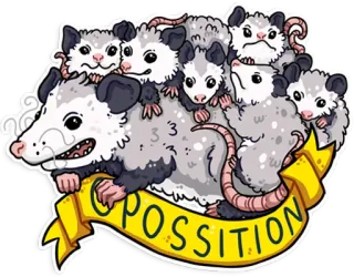 💛 2908cb64 OPOSSITION opossum, opossum, hewan, lucu, konyol, opossum, keluarga opossum whatsapp sticker