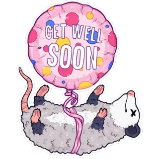 🎈 839027ab GET WELL SOON opossum, semoga lekas sembuh, balon, imut, hewan, opossum, sakit, pemulihan whatsapp sticker