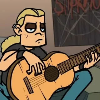 📖 5bd99089 กีตาร์, เพลง, การ์ตูน, นักดนตรี, ผมบลอนด์, ภาพวาด telegram sticker