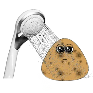 🚿 8deb8c19 Pou Pou, shower, virtual pet, mobile game, cartoon, cute telegram sticker