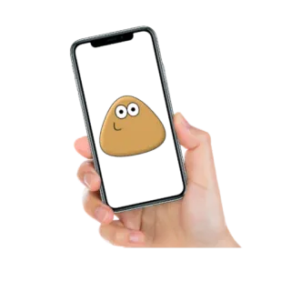 🤳 c2438e42 Pou Pou, video game, mobile game, virtual pet, hand, phone telegram sticker