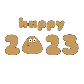 🔢 eea3cf2d Pou happy 2023 Pou, Happy New Year, 2023, cartoon, digital art, celebration telegram sticker