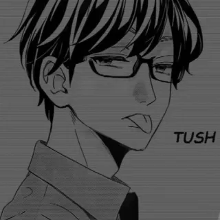 😒 2384a511 TUSH Stile anime, Occhiali, Linguaccia, Ragazzo, Sorriso sardonico, Monocromatico telegram sticker