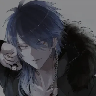 🤨 39a6c6fc Anime, Personaggio anime, Ragazzo, Capelli blu, Maschio, Collo di pelliccia telegram sticker