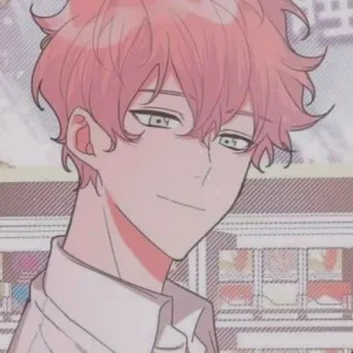 💕 6b0da253 Anime, Manga, Cartone animato, Capelli rosa, Maschio, Sorridendo, Giovane telegram sticker