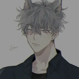 🤔 ab0737a1 Anime, Lupo mannaro, Orecchie da gatto, Maschio, Capelli grigi, Ragazzo anime, Schizzo telegram sticker