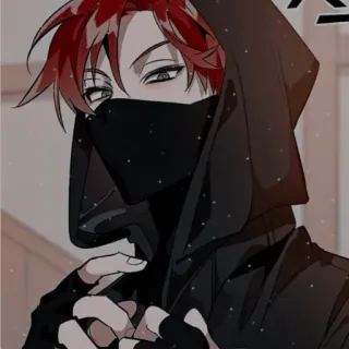 😐 f9241483 Anime, Felpa con cappuccio, Mascherato, Capelli rossi, Guanti, Ninja, Personaggio telegram sticker