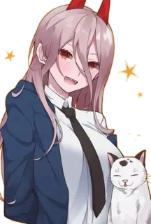 😸 55669179 Power Chainsaw Man 애니메이션, 캐릭터, 팬아트, 악마, 뿔 telegram sticker