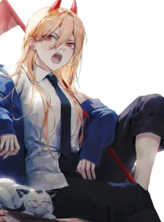 😈 889043fb Power Chainsaw Man 애니메이션, 만화, 체인소 맨, 파워, 악마, 뿔, 고양이 telegram sticker