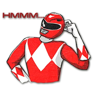 ❓ 555c00bb Red Power Ranger Power Rangers HMMM... đỏ, Ranger, suy nghĩ, Power, mũ bảo hiểm whatsapp sticker
