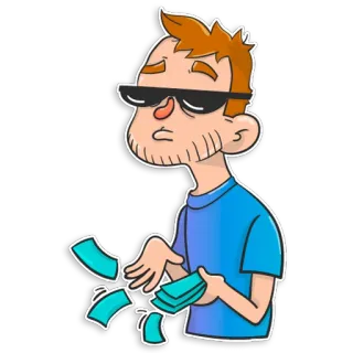 😎 6d918580 uang, kaya, tunai, kacamata hitam, kartun, karakter, sukses telegram sticker