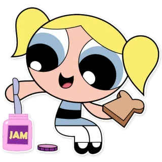 🍞 d0831898 Bubbles Powerpuff Girls JAM desenho animado, comida, geleia, torrada, fofo whatsapp sticker