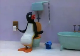 ๐ฎ 20d9bdea Pingu penguin, cartoon, claymation, bathroom, toilet telegram sticker