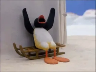 ๐น 3548b33b Pingu penguin, sled, snow, claymation, cartoon telegram sticker