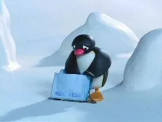 ๐ข 5e328a3c Pingu penguin, cartoon, sad, box, ice telegram sticker