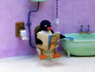 ๐ง 5e99abc6 Pingu penguin, reading, toilet, bathroom, cartoon telegram sticker