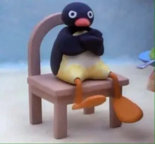 ๐ค bd0ba8cf Pingu penguin, cartoon, claymation, chair, sitting telegram sticker