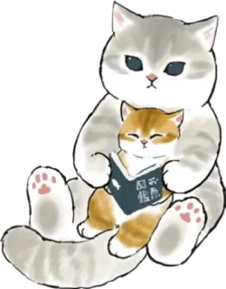 📖 359fd0d9 kat, kitten, lezen, boek, schattig, dieren, huisdier, illustratie whatsapp sticker