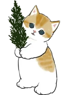 🌲 e4a57ee8 kat, kitten, kerstboom, schattig, huisdier, dier, tekening, illustratie whatsapp sticker