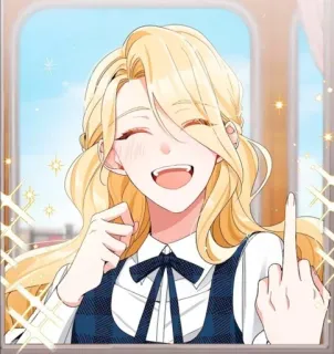 🖕 9c170e2b dedo do meio, ofensivo, cabelo loiro, estilo anime, desenho animado, gesto whatsapp sticker