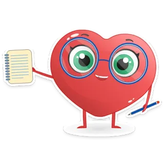🤓 ef95881e cœur, dessin animé, lunettes, cahier, stylo, personnage telegram sticker