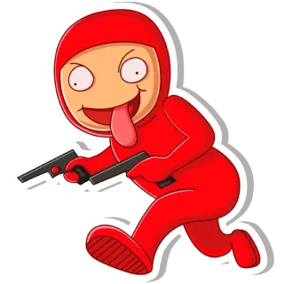 😛 98cc0610 cartone animato, pistola, criminale, completo rosso, violenza telegram sticker