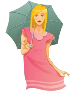 ☂ 12d9ead9 女人, 伞, 连衣裙, 金发, 卡通, 女孩, 雨 telegram sticker