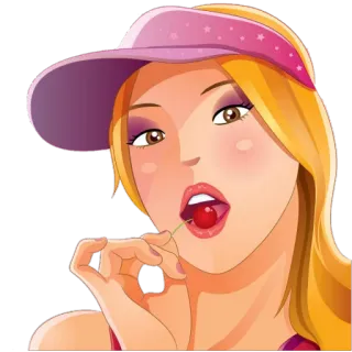 🍒 a02a1f7a 女人, 樱桃, 金发, 遮阳板, 卡通, 美丽 telegram sticker