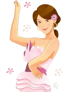 🙋 e177d6ba 女人, 花, 连衣裙, 卡通, 跳舞 telegram sticker