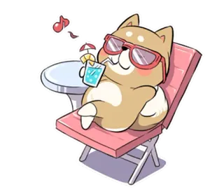 🍸 61702004 犬, サングラス, ビーチ, 夏, リラックス, カクテル, アニメ, 柴犬 telegram sticker