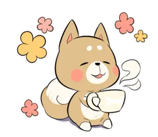☕ b12a06dd 犬, カップ, コーヒー, 可愛い, 動物, 花, かわいい telegram sticker
