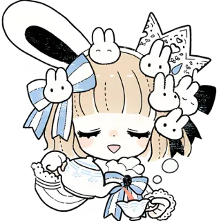 😌 9a6591cb cartoon, tea party, rabbit, cute, adorable telegram sticker