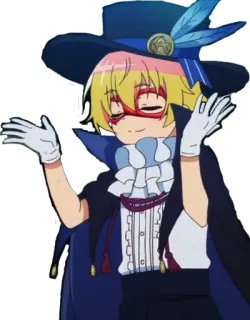 🤷‍♀️ 0c71d8af アニメ, キャラクター, カートゥーン, 金髪, 帽子, 仮面舞踏会 telegram sticker