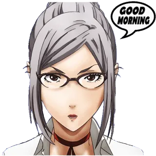 🛏 220f6b15 GOOD MORNING Anime, Kobieta, Okulary, Dzień dobry, Pozdrowienie telegram sticker
