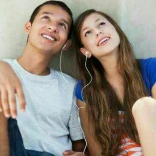 🎵 2f162281 Menschen, Teenager, Paar, Musik hören, Kopfhörer, junge Erwachsene, Freundschaft telegram sticker