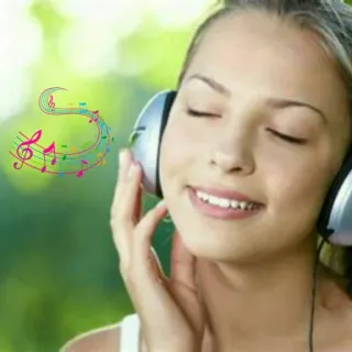 🙆‍♀ dff70665 musik, kopfhörer, frau, zuhören, entspannen, noten telegram sticker