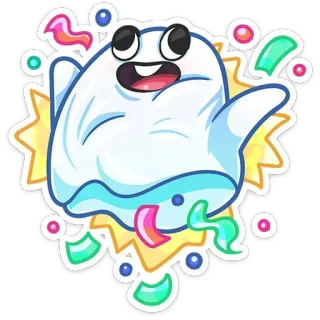 🎊 01ba4ced 유령, 만화, 축하, 색종이, 귀여운, 스티커 telegram sticker