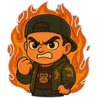 😡 0db7f47e en colère, dessin animé, flammes, singe, personnage, autocollant telegram sticker