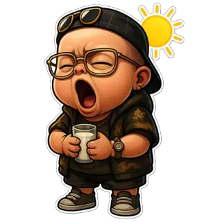 ☀️ 175fb05f bâillement, bébé, lunettes de soleil, lait, dessin animé, autocollant telegram sticker