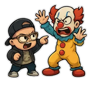 🤡 21eebfd6 clown, en colère, dessin animé, personnage, combat telegram sticker
