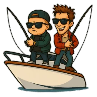 🎣 3783f235 pêche, bateau, dessin animé, hommes, lunettes de soleil, extérieur telegram sticker