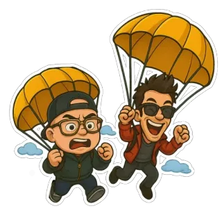 🥰 a08a16f9 parachutisme, dessin animé, autocollant, saut en parachute, aventure, fun telegram sticker