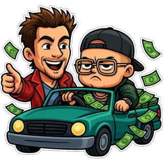 😎 c0262a44 argent, dessin animé, voiture, richesse, succès, riche, autocollant telegram sticker