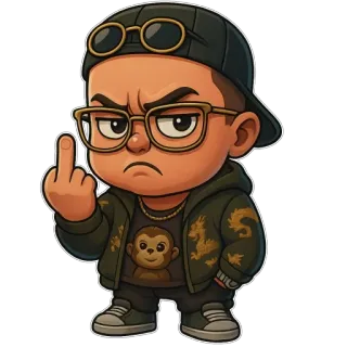 🖕 caf58f88 sticker, doigt d'honneur, dessin animé, personnage, lunettes, offensant telegram sticker