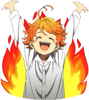 😆 5600e225 Emma The Promised Neverland Anime, Karakter, Perayaan, Api, Kegembiraan telegram sticker