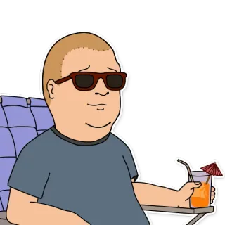 😎 09e10b94 Bobby Hill King of the Hill 漫画, サングラス, リラックス, 飲み物, ビーチ, 夏 telegram sticker